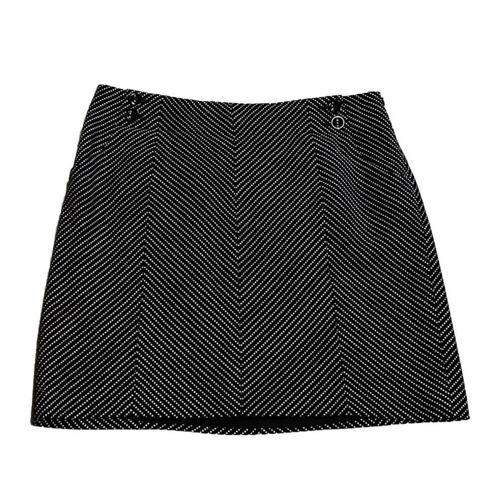 Ann Taylor Mini Skirt Black White Textured Chevron Dot Mid Rise Black White 14